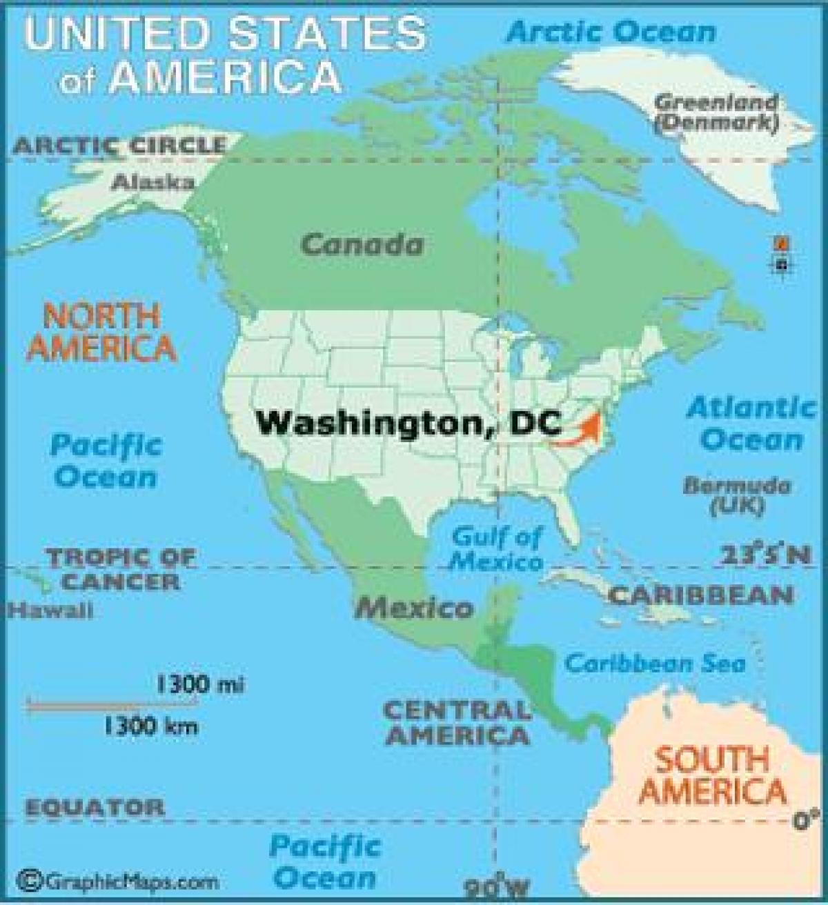 mapa Waszyngton, dystrykt Kolumbii