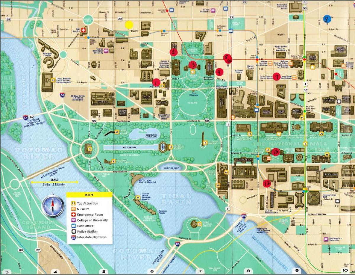 mapa zabytków Waszyngtonie.