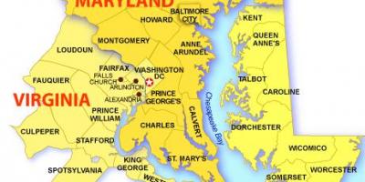 Mapa Maryland, Virginia, Washington, dc