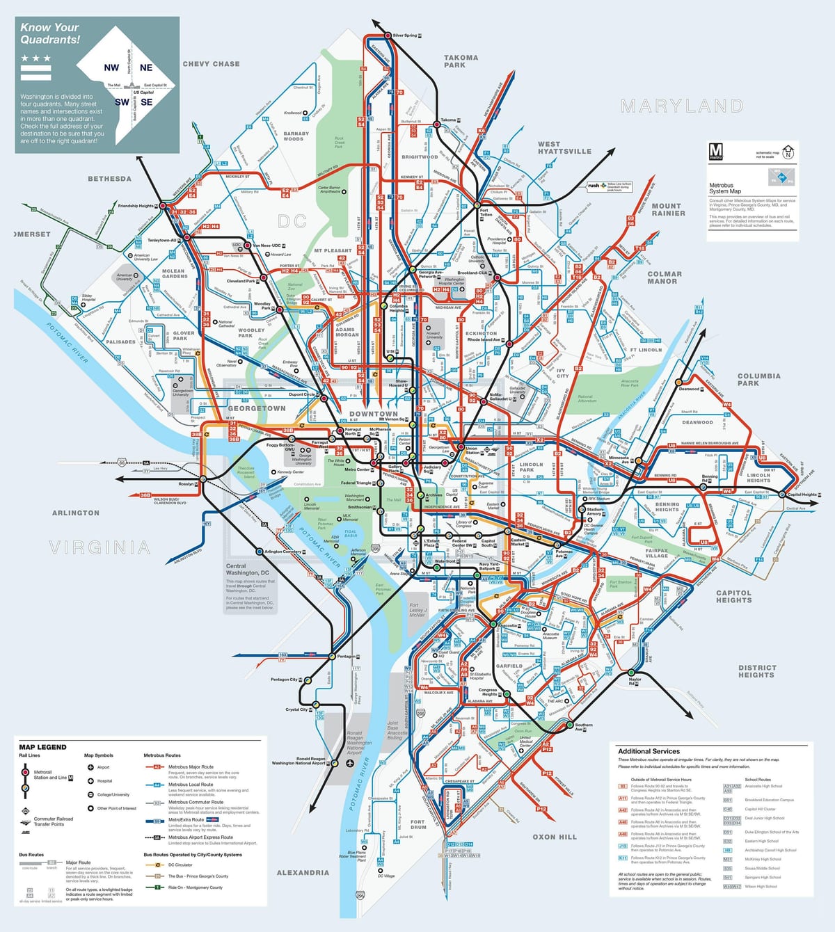 Waszyngton linii autobusowych DC mapę
