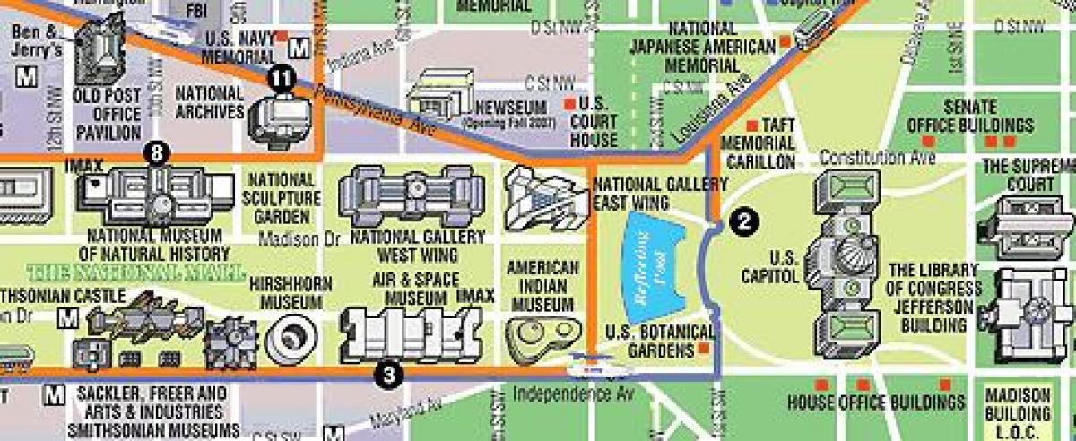 mapa muzeów w Waszyngton DC i pomniki