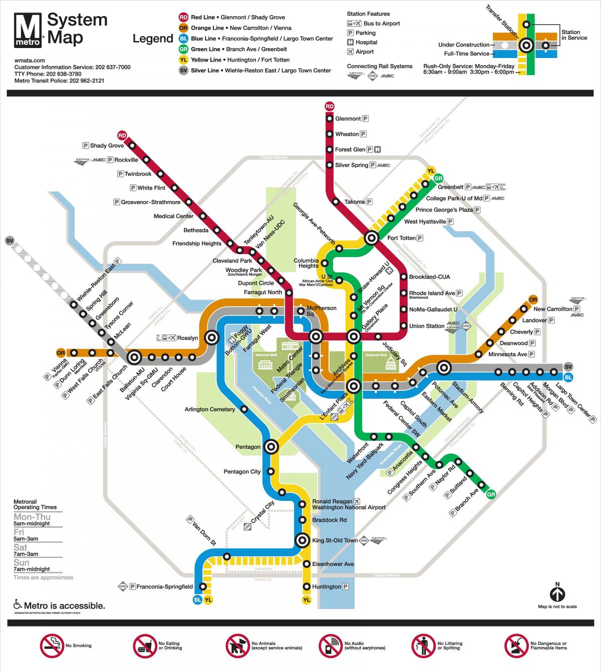 Washington DC metro mapa srebrna linia