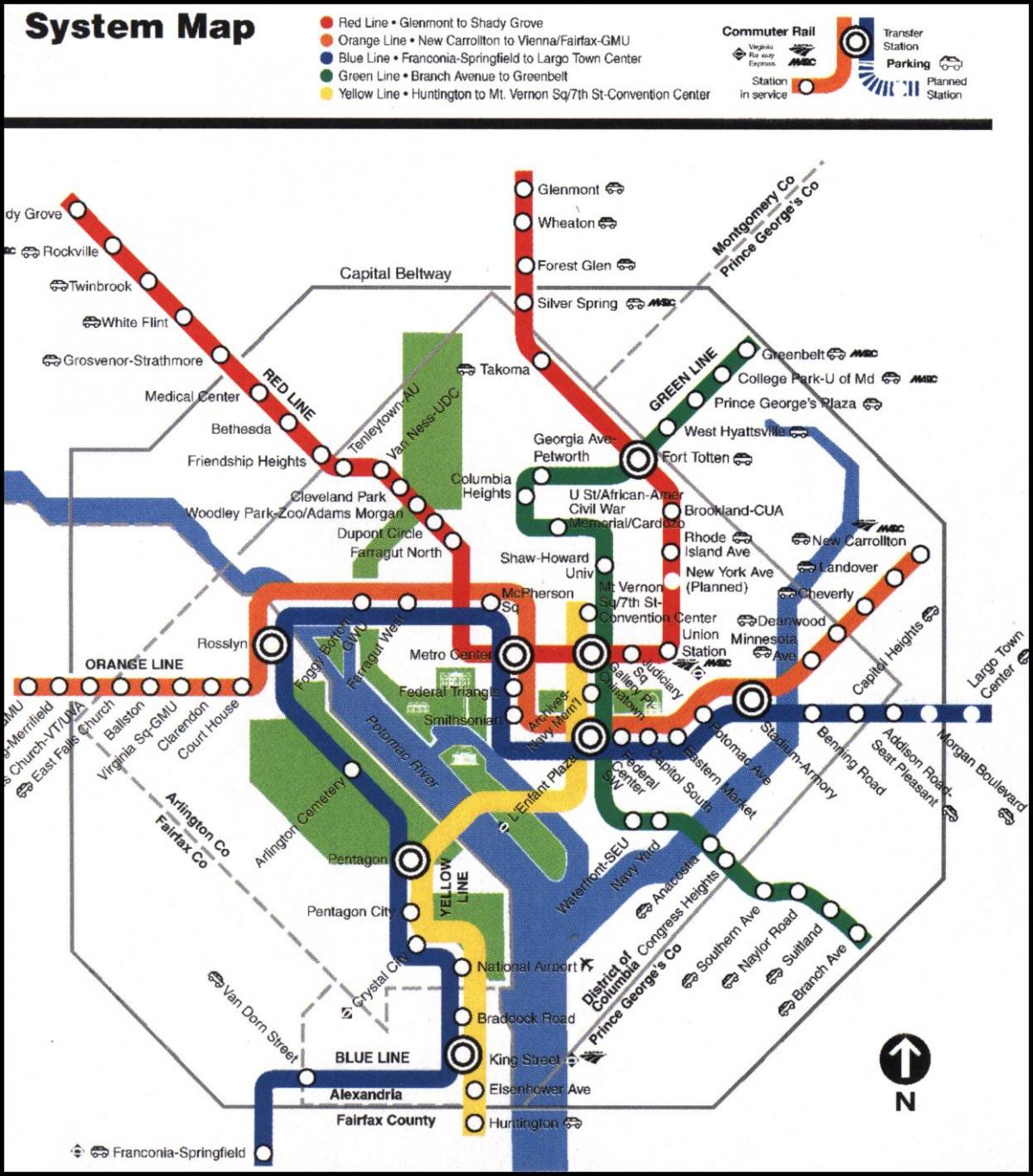 w Waszyngtonie pociąg metra DC mapie