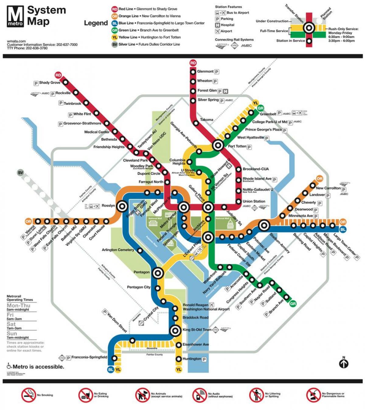 Waszyngton transportu publicznego DC mapę