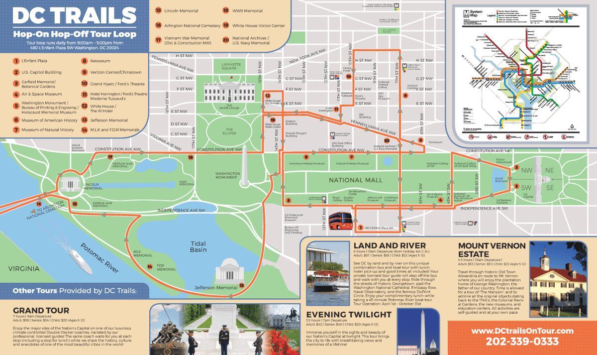 Waszyngton-hop-hop-off bus trasa na mapie
