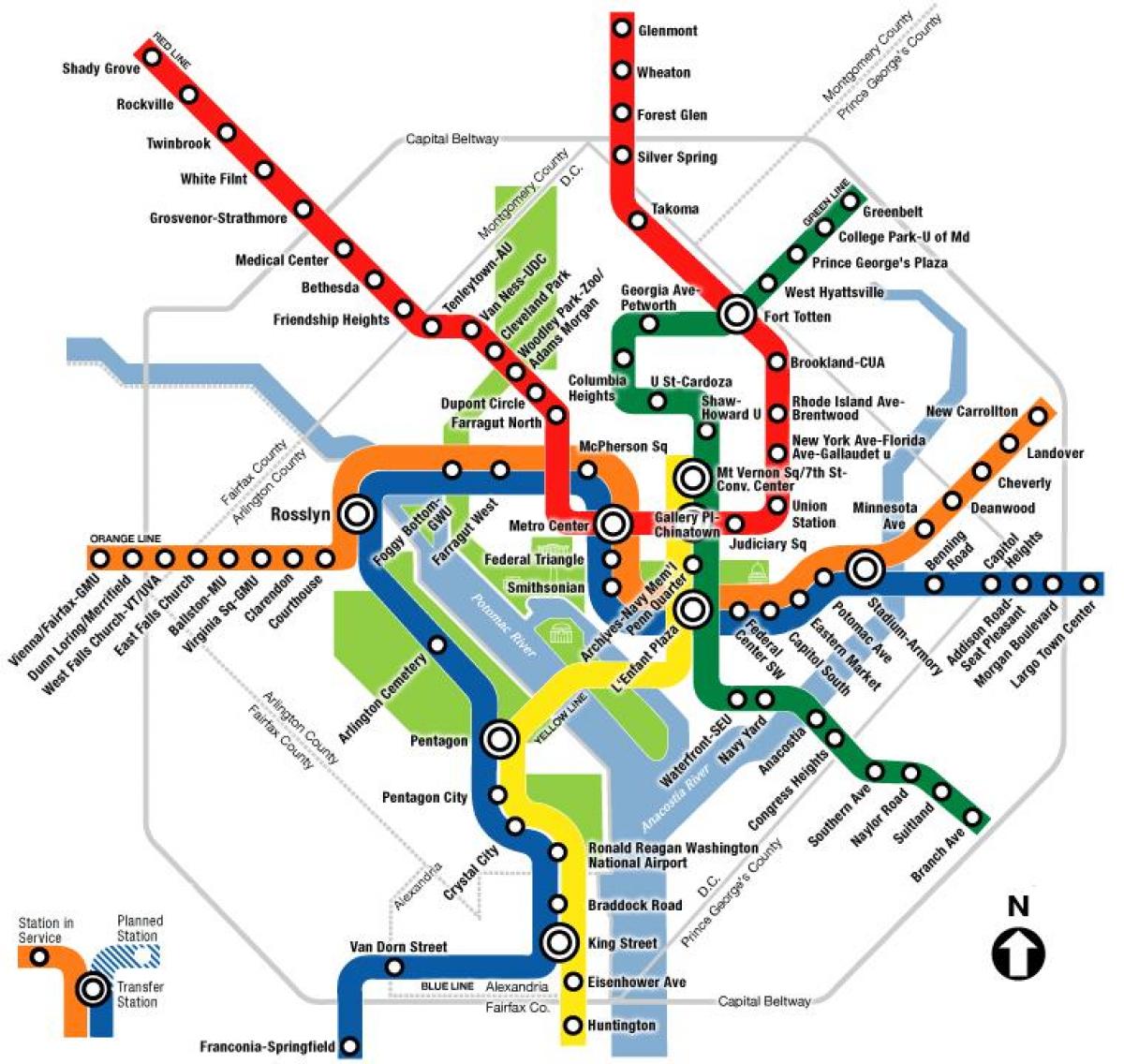 Waszyngton metra DC mapie