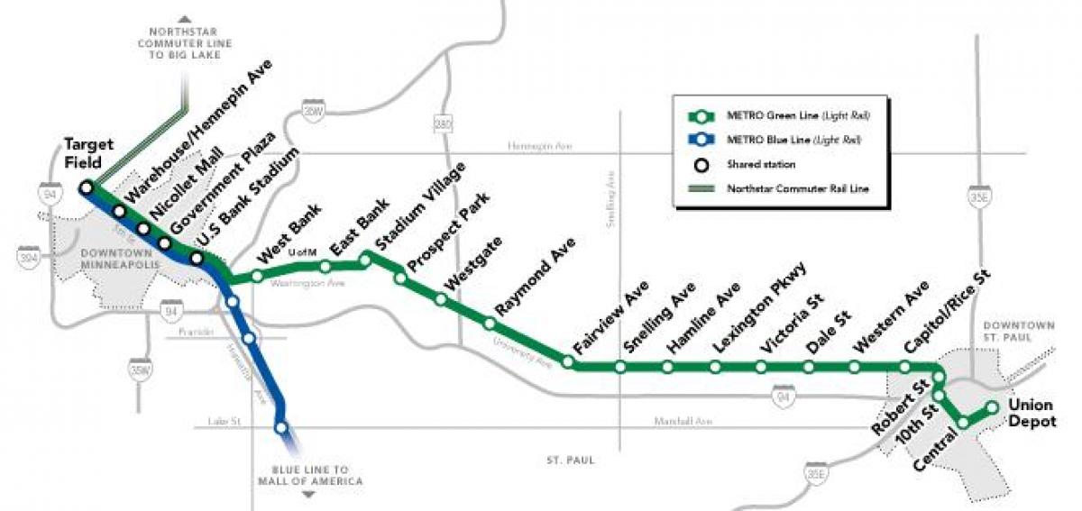 zielona linia metra DC mapie