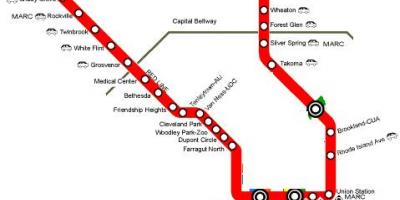 Washington DC czerwona linia metra mapie