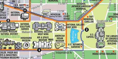 Mapa muzeów w Waszyngton DC i pomniki