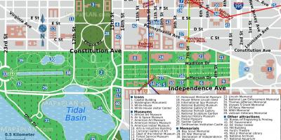 Mapa Waszyngton, dystrykt Columbia Mall i muzea