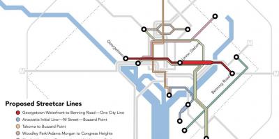Waszyngton, dystrykt Kolumbii tramwaj mapie