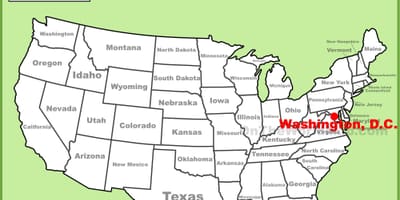 W Waszyngtonie znajduje się w USA na mapie